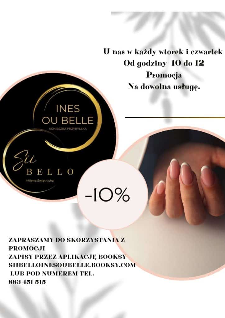 Grafika promocyjna Siibello – 10% zniżki na zabiegi we wtorki i czwartki od 10 do 12